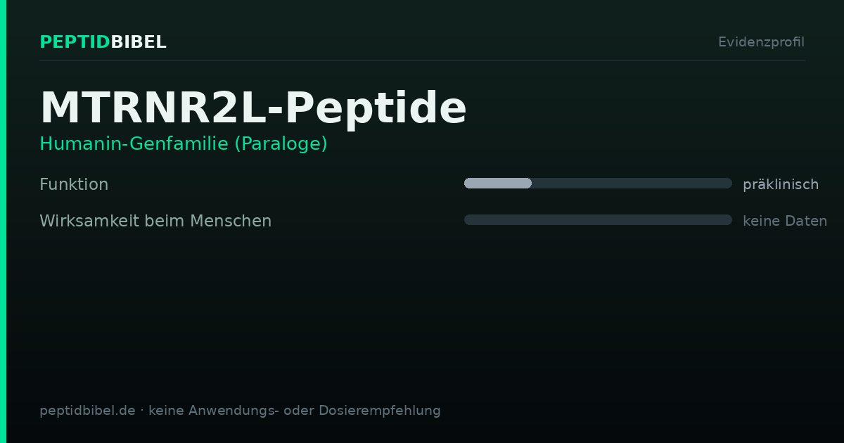 Evidenzprofil von MTRNR2L-Peptide: Einstufung der untersuchten Endpunkte